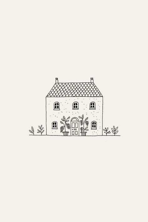 House illustration by Ryn Frank Ryn Frank, Cottage Illustration, Floral Back Tattoos, Planner Doodles, Bujo Doodles, Forearm Tattoo Design, Geometric Tattoo Design, Geometric Design Art, Floral Tattoo Design