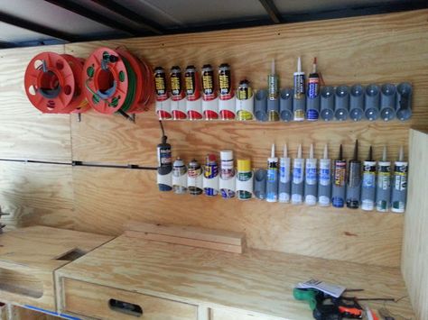 Job Site Trailers, Show Off Your Set Ups! - Page 70 - Tools & Equipment - Contractor Talk Trailer Shelving, Work Truck Storage, Van Organization, Truck Organization, Van Shelving, Work Trailer, Trailer Organization, Van Racking, Mobile Workshop