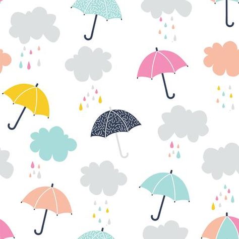 Cute Umbrella Seamless Pattern Abstract Print Pattern, Cute Umbrella, Umbrella Drawing, Rain Illustration, Umbrella Illustration, Cute Umbrellas, Cloud Illustration, Blue Umbrella, Cute Vector