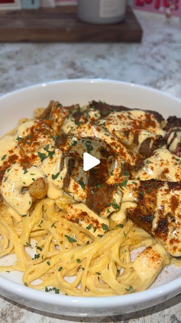 Darlene|Motherhood & Recipes ✨ on Instagram: "When I tell y’all how good this was omg 🙌🏾😩😍🔥 this trio Cajun pasta was so bomb I know you all going to want this recipe right ? 👀 let me know in the comments below 👇🏾 Recipe update: Seasonings- garlic powder, onion powder, paprika, chili powder, Cajun seasoning. I threw in a lil powdered jerk seasoning. Sear in pain with oil and butter to your desired doneness. Sauce- butter, chopped onion, garlic purée, 16 oz heavy whipping cream when it turns to a boil add cheeses, mozzarella, and Parmesan, parsley & season to taste with same seasonings. I used linguine noodles, you can use any pasta you like😊 cook until al dente mix in your meats, and reserve some for the top, garnished with paprika and parsley. Enjoy❤️ #cajunpasta #easypastadishes Cajun Pasta, Garlic Puree, Easy Pasta Dishes, Jerk Seasoning, Whipping Cream, Cajun Seasoning, Heavy Whipping Cream, Linguine, Chopped Onions