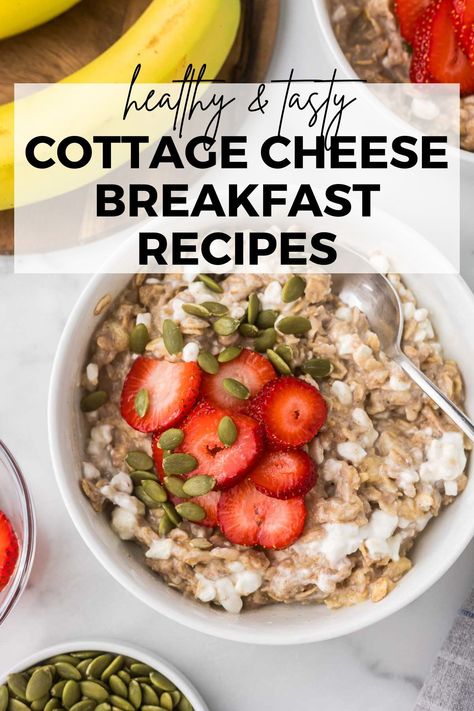 I am so pumped that cottage cheese is finally getting its time to shine! If you’re looking for some unique and tasty high protein breakfast recipes, check out these delicious cottage cheese recipes - like cottage cheese oatmeal, cottage cheese toast, and even super fluffy cottage cheese scrambled eggs! Cottage Cheese Oatmeal, Oatmeal Cottage Cheese, Recipes With Cottage Cheese, Cottage Cheese Scrambled Eggs, Cottage Cheese Recipes Breakfast, Cheese Oatmeal, Cheese Scrambled Eggs, Cottage Cheese Toast, Cottage Cheese Breakfast