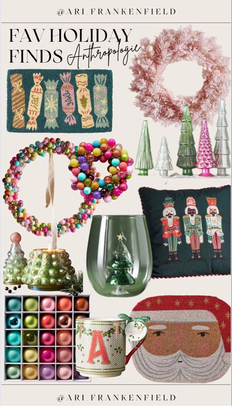 Christmas Decor Ideas Anthropologie, Anthropologie Inspired Christmas Tree, Anthropologie Home Christmas, Anthropologie Christmas Aesthetic, Anthropologie Home Aesthetic, Anthropologie Christmas Diy, Vintage Colorful Christmas, Anthro Inspired Christmas, Anthropologie Christmas Display