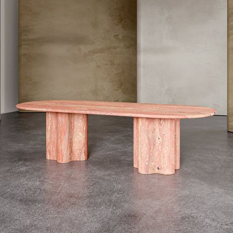 The Riffin Customized Dining Table offers a timeless look Red Travertine, Marble Block, Communal Table, Custom Dining Tables, Entrance Table, Stone Dining Table, Dining Table Bases, Home Design Living Room, Marble Slab