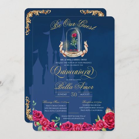 Enchanted Rose Beauty and the Beast Quinceanera Invitation Fairy Tale Sweet 16, Beauty And The Beast Quinceanera, Bueaty And The Beast, Theme Quinceanera, Rose Invitations, Rose Beauty And The Beast, Beauty And The Beast Quince, Debut Invitation, Beauty And The Beast Theme