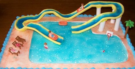 Waterpark Cake, Pool Cake, 7th Birthday Cakes, Sugar Glass, Spiderman Party, 3d Cakes, Water Party, Bday Cake, Waterpark