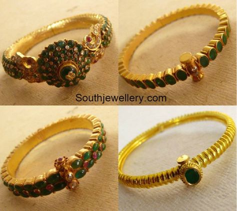 Emerald Bracelet Designs photo Nakshi Necklace, Emerald Bangles, Latest Indian Jewellery, 22 Carat Gold Jewellery, Ruby Rings, Bangles Gold, Gold Jewelry Simple Necklace, Diamond Necklace Designs, Emerald Bracelet