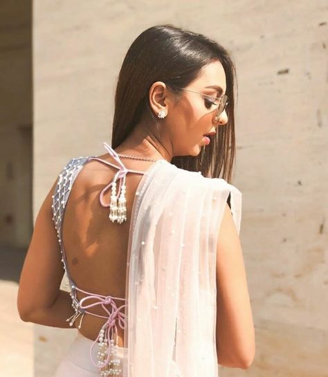 Blouse With Latkan, Desi Fashion, Blouse Design, Indian Fashion, Blouse Designs, Desi, Backless Dress, Hoop Earrings, Quick Saves