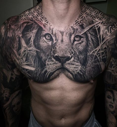 Chest Tattoo Realism, Traps Tattoo, Dark Realism, Full Chest Tattoos, Cool Chest Tattoos, Chest Piece Tattoos, Chest Tattoo Men, Tattoo Project, Chest Piece