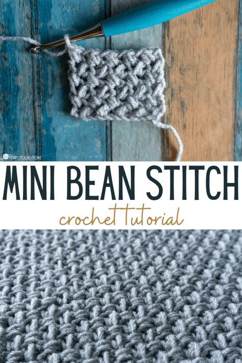 Mini Bean Stitch, Crochet Stitches Texture, Stitches Pattern, 100 Crochet Stitches, Crochet Washcloth Pattern, Bean Stitch, Crochet Stitches For Blankets, Beginner Knitting Patterns, Crochet Washcloth