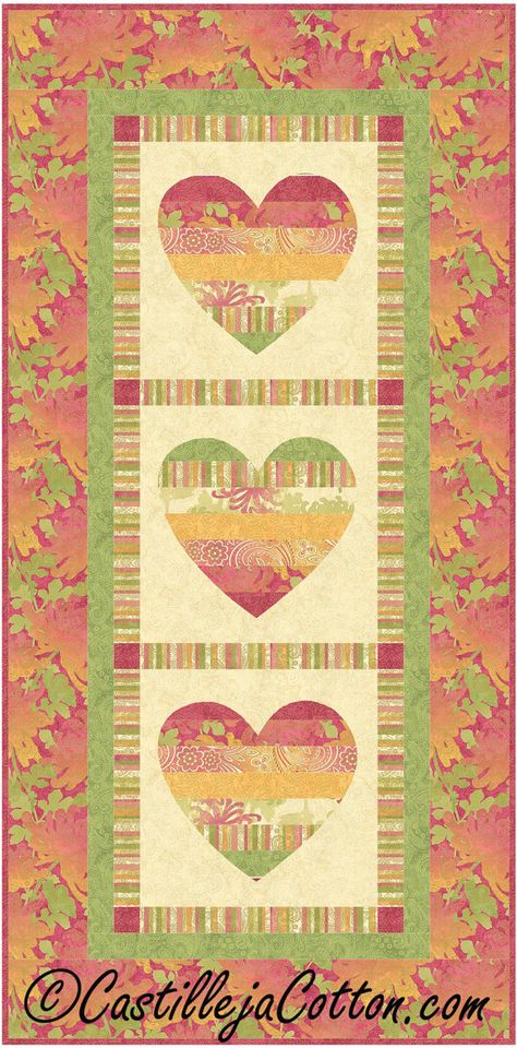 Whimsical Heart Runner Quilt ePattern, 5052-1, heart table runner, heart anniversary wall quilt, heart wedding wall hanging Applique Hearts, Twin Quilt Pattern, Applique Table Runner, Whimsical Heart, Cottage Quilt, Quilted Table Runners Patterns, Table Runner Pattern, Heart Quilt, Set Patterns