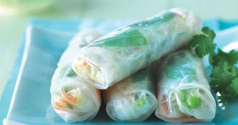 The ultimate kitchen resource with 50,000 free recipes, plus menus, videos and cooking tips. Australia's #1 food site Basil Rolls, Chicken Rice Paper Rolls, Spring Roll Dipping Sauce, Rice Paper Rolls Recipes, Thai Dipping Sauce, Thai Spring Rolls, Avocado Rice, Chicken Spring Rolls, Fresh Spring Rolls