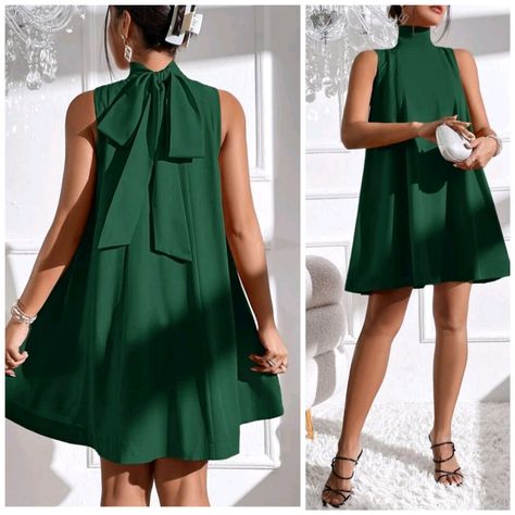 New Bow Tie Back Swing Dress Short Green * Sleeveless * High Neck, Mock * Bow Tie Back Closure * A Line * Short Skirt *Approximate Unstretched Measurements* Xs (2) * Bust 35.25" * Length 32" Small (4) * Bust 37" * Length 32.5" Medium (6) * Bust 38.5" * Length 33.5" Large (8/10) * Bust 41" * Length 34.25" * In Transit * . Will Ship In Approx 7- 12 Days * Color : Dark Green Fabric : Soft Flowy Poly #Spring Summer Fall Straw Hat Festival Hippie Peasant Flip Flips Sandals Dress Boho Bohemian Preppy Green Cocktail Dress With Bow, Chic Spring Mini Dress With Bow, Casual Sleeveless Mini Dress With Bow, Sleeveless Green Dress With Bow, Spring Sleeveless Mini Dress With Bow, Short Dress With Bow, Short Wedding Guest Dress, Dress Short Green, Short Flowy Dress