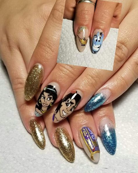 Genie Lamp, Nails Glitter, Aladdin, Long Nails, Nail Inspo, Nail Designs, Nail Art, Glitter, Nails