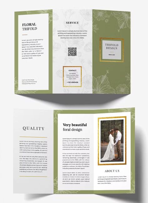 Wedding Trifold Brochure Template INDD Wedding Brochure Design, Jewellery Brochure, Wedding Trifold, Church Brochures, Wedding Flyers, Luxury Brochure, Brochure Design Layout, Spa Logo, Trifold Brochure Design