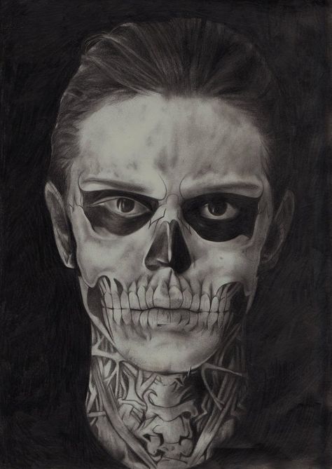 Tate Langdon - Evan Peters (AHS) by Nifeeps Tate Langdon Drawing, Evan Peters Ahs, American Horror Story Quotes, Evan Peters American Horror Story, Coachella Makeup, Skull Face Paint, Tate And Violet, Horror Make-up, Tate Langdon