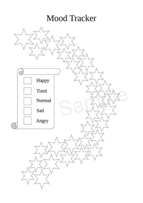 Monthly Mood Tracker. There are 31 stars. Simple design to help track your moods. Once downloaded there will be no watermark. Monthly Mood Tracker Template, Mood Tracker Template, Monthly Mood Tracker, Journal Tracker, Journal Templates, Bullet Journal Tracker, Tracker Template, Recipe Books, Journal Template