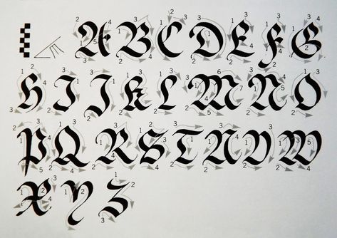 Fraktur Font, Fraktur Calligraphy, Graffiti Alphabet Styles, Tattoo Lettering Alphabet, Tattoo Script Fonts, Calligraphy Fonts Alphabet, Calligraphy Worksheet, Alphabet Lettering, English Calligraphy