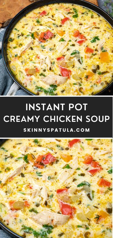 Instant Pot Creamy Chicken Soup Recipes, Ip Chicken Soup Recipes, Chicken Instapot Soup, Cream Of Chicken Soup Recipes Instapot, Best Instapot Soup Recipes, Creamy Chicken Potato Soup Instant Pot, Instant Pot Chicken Chowder, Instant Pot Chicken Recipes Shredded, Instant Pot Chicken With Cream Of Chicken Soup