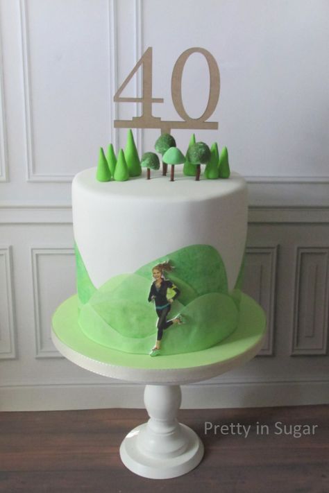 Trail running cake Running Birthday Cake, Running Themed Cake, Cross Country Cake Ideas, Running Cakes Runners Birthday, Runner Cake Ideas, Birthday Cake Mountain, Mr Tumble Birthday Cake, Runners Cake, Marathon Cake