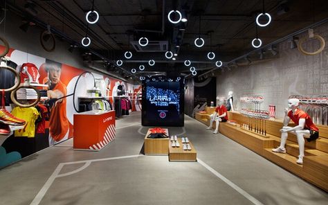 Li Ning stores by Ziba, Beijing, Tianjin - China Badminton Store, Badminton Shop, Aiga Design, Clothing Store Design, Retail Inspiration, Store Interiors, Sports Store, Shop Layout, Retail Store Design