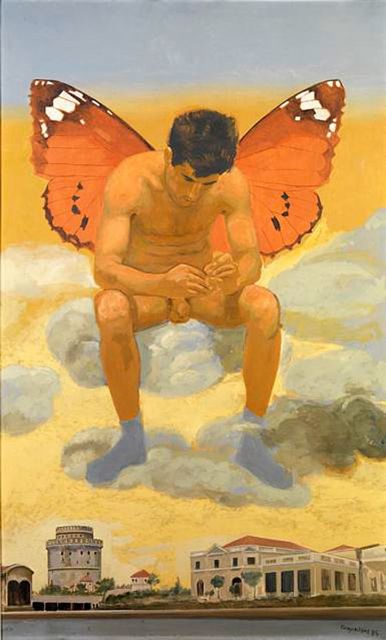 Yannis Tsarouchis (1910-1989), "Man with butterfly wings" Greek Tradition, Ancient Sculpture, Queer Art, Greek Art, Elegant Art, Naha, Male Figure, Ethereal Art, Gay Art