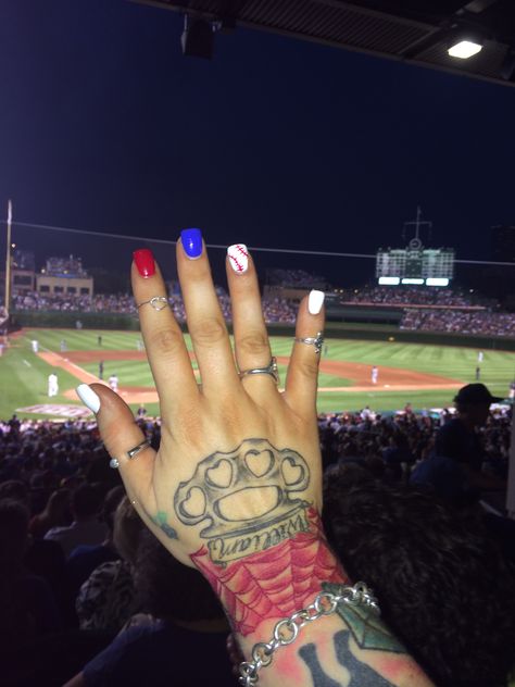 Philadelphia Phillies Nails, Baseball Nails Design Mom, Phillies Nails, Atlanta Braves Nails, Chicago Cubs Nails, Braves Nails, Cubs Nails, Baseball Nail Designs, Mom Nails