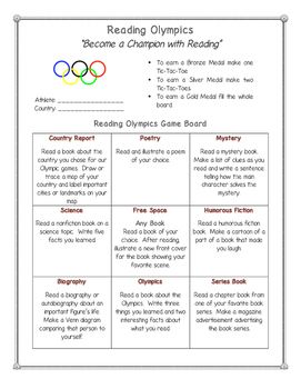 This set includes a choice board and country report sheet so you can have your own Reading Olympics in your classroom. Also included is an Olympic events alphabetizing activity, OLYMPICS acrostic poem page, and Olympics themed book list. *This product is part of an Olympic Themed Reading Pack (Bundle) also available in my TpT store. Olympic Reading Activities, Reading Olympics Challenge, Olympic Bulletin Board, Fun References, Summer Olympics Activities, Read A Thon, Olympics Activities, Reading Incentives, Reading Night