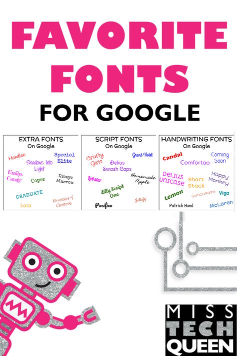 Many people think that with Google Docs or Slides, there are not many fun fonts available, since uploading your own is not possible. I am here to tell you, that is not true!! Google does in fact have a library full of unique fonts!!!  To add Google fonts to your projects select text and hit MORE FONTS Sort by popularity, date added, trending Select as many fonts as you would like The fonts will automatically be installed into your font list and appear across any Google item!  #googleedu #google Cute Fonts Alphabet, Elementary Technology, Holiday Stem, Kindergarten Stem, Steam Challenges, Fun Fonts, Teacher Must Haves, Technology Tips, Google Doc