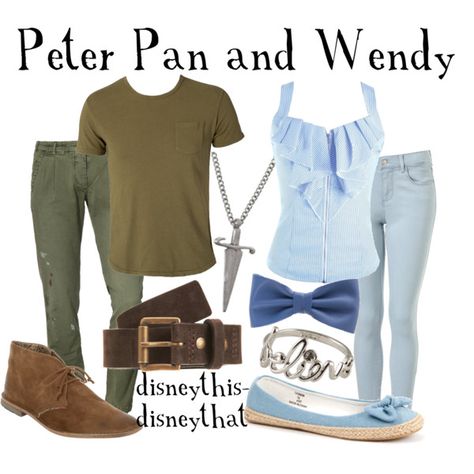 Peter Pan & Wendy by disneythis-disneythat on Polyvore featuring Ally Fashion, Topshop, New Look, Disney Couture, American Apparel, THE WEST IS DEAD, MONOCROM, AMI, LeCrown and Topman Couples Disneybound, Disney Couple Outfits, Disneybound Couples, Peter Pan Outfit, Bounding Outfits, Peter Pan And Wendy, Disney Bound Outfits Casual, Peter Pan Wendy, Nails Disney