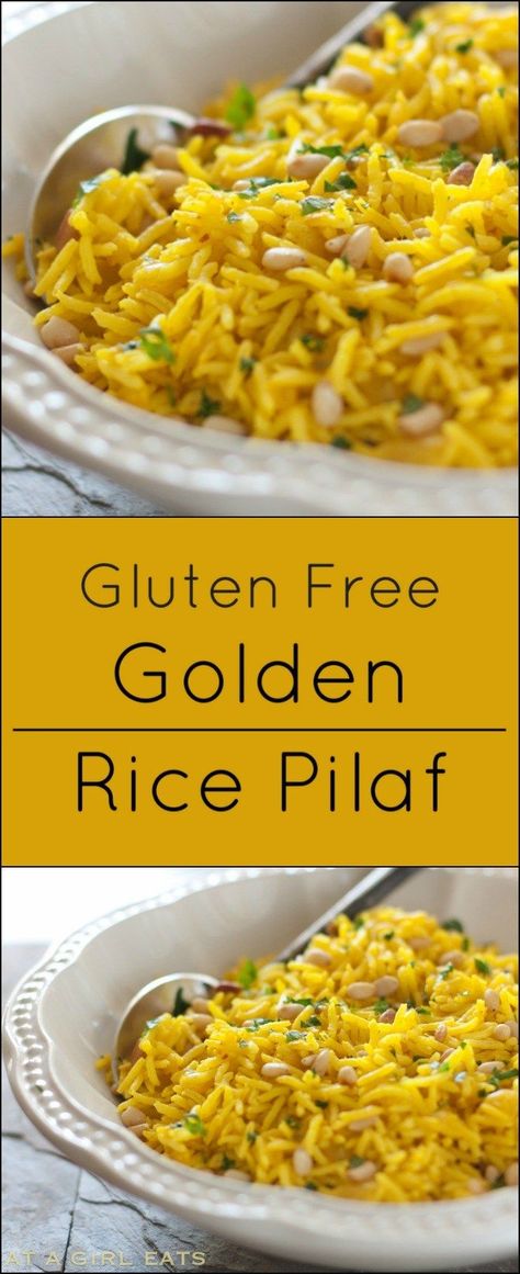 Golden rice pilaf is an easy gluten free side dish! Gluten Free Rice Pilaf, Gluten Free Side Dish, Easy Rice Pilaf, Gluten Free Side, Golden Rice, Rice Pilaf Recipe, Pilaf Recipes, Vegetarian Chicken, Gluten Free Sides