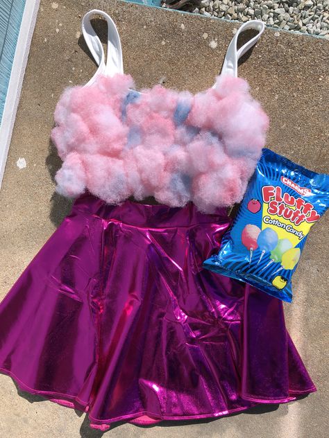 Diy Candy Halloween Costumes, Diy Candy Costume Women, Candy Halloween Costume Diy, Diy Halloween Costumes College, Halloween Costumes College Girl, Cotton Candy Halloween, Cotton Candy Halloween Costume, Candy Halloween Costume, Diy Cotton Candy