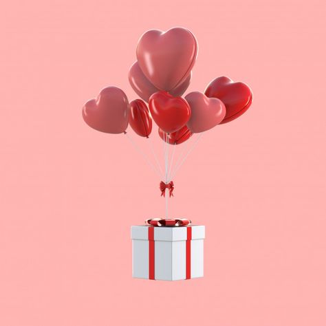 Romantic Couple Hug, Heart Shaped Balloons, Big Gift Boxes, Render Image, Heart Confetti, Retro Camera, Turquoise Background, Love Shape, Colourful Balloons