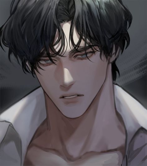 Male Digital Art, Manhwa Guy, Guys With Black Hair, Black Hair Boy, الفن الرقمي, Black Hair Blue Eyes, 얼굴 드로잉, Japon Illustration, Dark Anime Guys