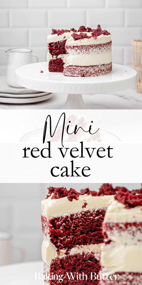 Celebrate life's small victories with this mini 6-inch red velvet cake. It's perfect for intimate gatherings or satisfying that cake craving! 6 In Red Velvet Cake, Mini Cakes 4 Inch, 3 Layer 6 Inch Cake, 4 Inch Red Velvet Cake, Red Velvet Cake 6 Inch, 6” Red Velvet Cake, Red Velvet Cake For Two, Mini Red Velvet Cake Recipe, 6 Inch Red Velvet Cake Recipe