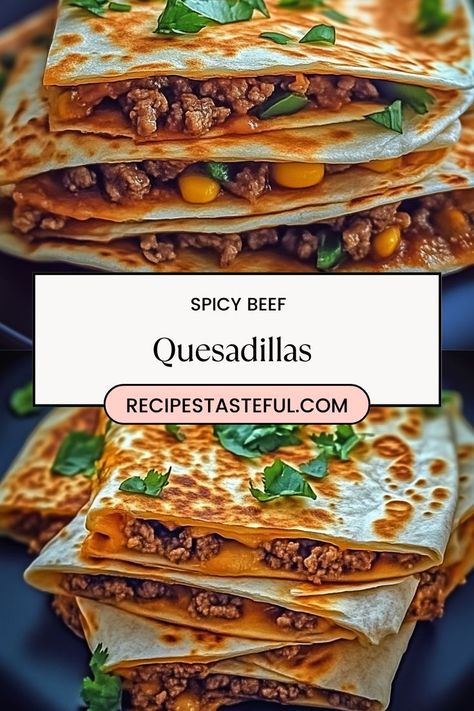 Deliciously cheesy and packed with flavor, these Spicy Beef Quesadillas are perfect for a quick weeknight dinner or a satisfying snack. Easy to make and customizable to your spice preference! Quesadilla Recipes Beef, Cheesy Quesadilla, Beef Quesadillas, Snack Easy, Guacamole Salsa, Spicy Beef, Quesadilla Recipes, Quick Weeknight Dinners, Quesadillas