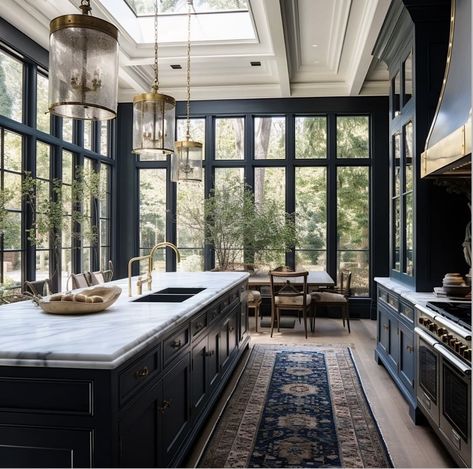 Kitchen With Navy Blue Cabinets, Modern English Tudor Interior Design, Luxury Farmhouse Kitchen, Modern Italian Home, Life Visualization, Kitchen Rehab, Mediterranean Luxury, Indoor Ideas, Gorgeous Homes