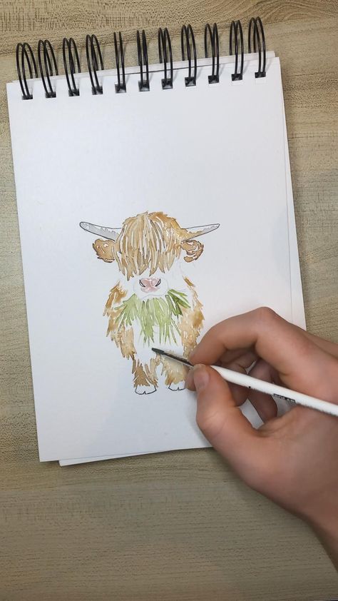 Baby Scottish Highland Cow | Winslow Watercolor... Scottish Highland Cow, Watercolor Beginner, Watercolor Paintings For Beginners, Diy Watercolor Painting, Watercolour Inspiration, Watercolor Paintings Easy, Watercolor Painting Techniques, Watercolor Paintings Tutorials, Watercolor Art Lessons