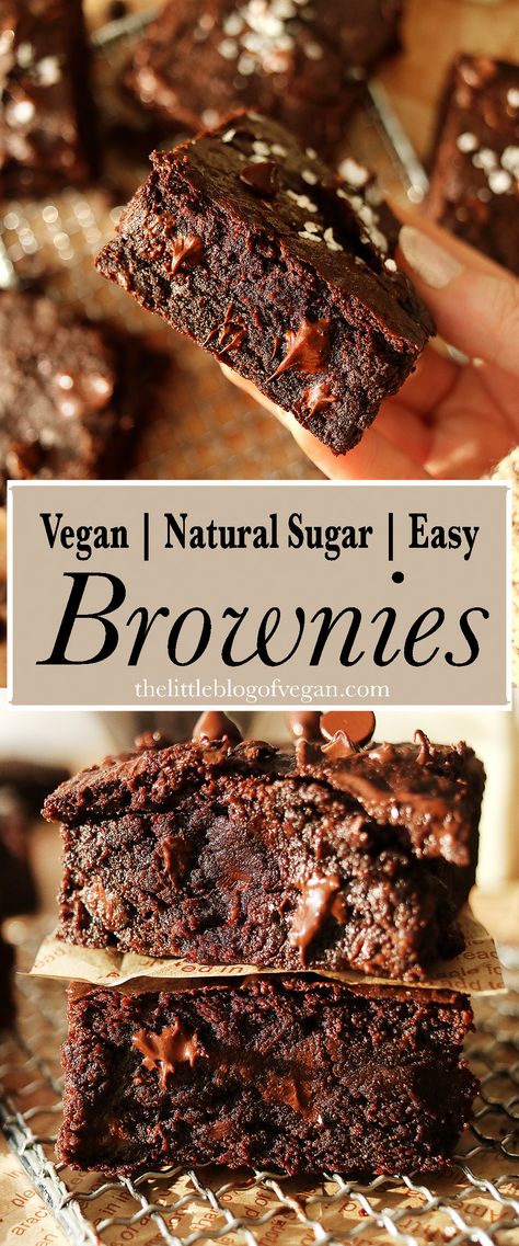 Pinterest pin of fudgy vegan brownies Vegan Desserts No Sugar, Vegan Sweet Potato Brownies, Healthy Vegan Brownies, Vegan Dessert Recipes Easy, Vegan Fudge Brownies, Vegan Brownies Easy, Fudgy Vegan Brownies, Vegan Bakes, Vegan Brownies Recipe