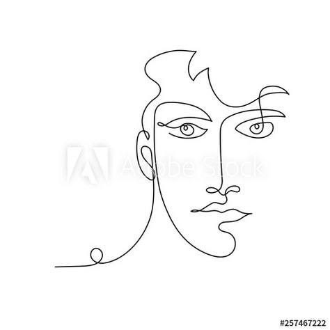 Man One Line Drawing, Man Line Drawing, Male Face Drawing, Line Drawing Abstract, Self Portrait Drawing, Face Line Drawing, Man Sketch, Man Vector, Abstract Face Art