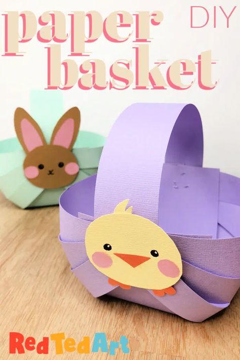 Easter Egg Basket Diy, Easter Bunny Basket Craft, Paper Easter Basket, Simple Easter Baskets, Easy Kids Crafts, Creative Easter Baskets, Easter Baskets To Make, Easter Paper Crafts, Easter Basket Crafts