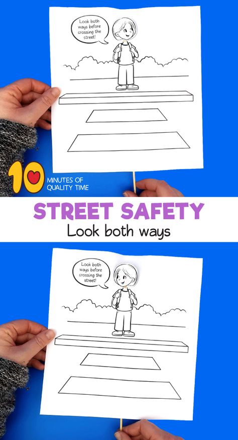 Street Safety Craft Crossing the Street Street Safety Preschool, Road Safety Activities, Pedestrian Safety Activities, Safety Worksheets, Purim Crafts, Street Safety, Safety Road, Safety Crafts, Groundhog Day Activities