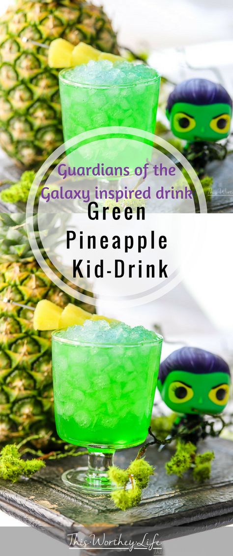 Green Nonalcoholic Drinks, All Green Birthday Party, Green Halloween Drinks Nonalcoholic, Green Apple Drinks Non Alcoholic, Easy Green Drinks Alcohol, Green Apple Mocktail Recipe, Guardians Of The Galaxy Party Food, Green Drinks For Kids, Green Drinks Non Alcoholic