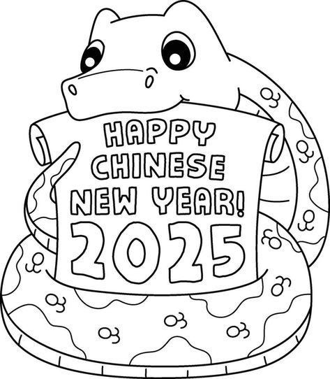 Happy Chinese New Year 2025 Banner Isolated Lunar New Year Coloring Page, Happy Chinese New Year 2025, Chinese New Year Colouring, School Colouring Pages, Chinese New Year 2025, Chinese New Year Signs, Happy New Year 2025, 2025 Banner, Chinese New Year Coloring Pages