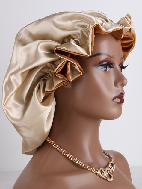 Tabac  Collar  Polyester  Bonnets de perruque Embellished Satin Aesthetic, African Print Skirt Ankara Styles, Silk Hair Bonnets, Hair Bonnets, Diy Hair Scrunchies, Silk Bonnet, African Print Skirt, Bonnet Cap, Satin Bonnet