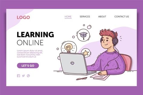 Education Landing Page, Light Bulb Drawing, Learning Web, Homepage Template, School Template, School Technology, Online Lessons, Online Tutorials, Educational Apps