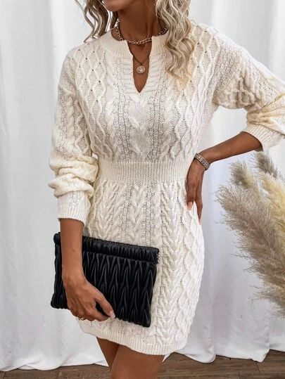 Women's Sweaters & Cardigans | SHEIN Canada Cable Knit Jumper Dress, Knit Jumper Dress, Spring Outfits 2020, Knit Lace Dress, Tea Burn, Knitwear Style, Cable Knit Sweater Dress, Pattern Dress Women, Cable Knit Jumper