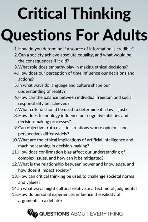 critical thinking questions Critical Thinking Questions For Adults, Questions To Get You Thinking, Critical Thinking Prompts, Critical Thinking Questions For Kids, Critical Thinking Activities For Adults, Funny Philosophical Questions, Deep Thinking Questions, Jenga Questions, Philosophy Questions