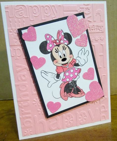 Pink Minnie Mouse Birthday Card Minnie Mouse Birthday Cards Handmade, Minnie Mouse Birthday Cards Diy, Minnie Mouse Cards Handmade, Minnie Mouse Birthday Card, Disney Birthday Card, Wreath Cards, Disney Cards, Disney Scrapbooking Layouts, Birthday Card Craft