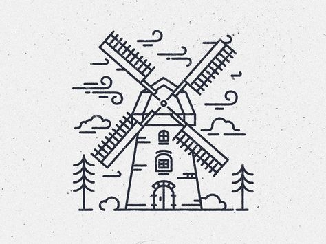 Windmill in wind Windmill Logo, Windmill Drawing, Windmill Tattoo, Dutch Tattoo, Amsterdam Poster, Arts Ed, Mini Tattoos, Line Art Drawings, Delft