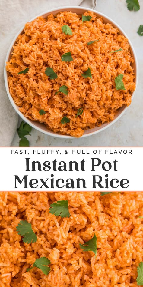 Flavorful, fluffy Mexican rice just like your favorite taco shop made quick and easy in the Instant Pot. The perfect side dish for tacos, enchiladas, or any Mexican dinner. Mexican Rice Side Dish, Instant Pot Mexican Rice, Taco Side Dishes, Instant Pot Mexican, Mexican Rice Recipes, Rice Recipes For Dinner, Rice Side Dishes, Rice Side, Mexican Rice